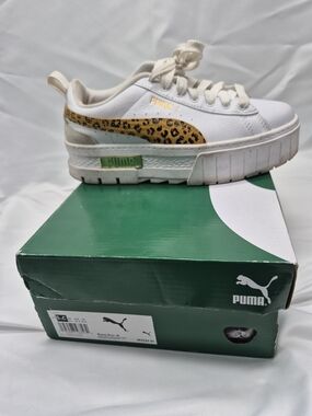 PUMA Kids' White Platform Sneaker with Leopard Accent